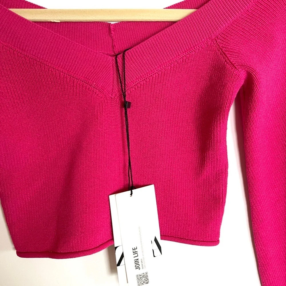 ZARA pink baloon sleeve cropped sweater NWT